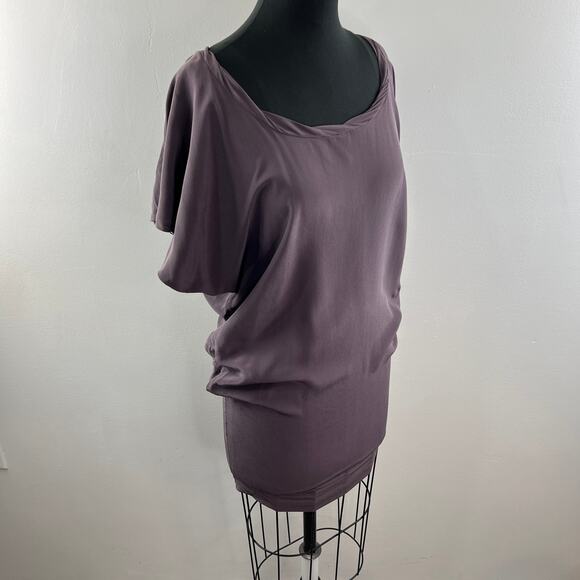 Anthropologie Left of Center Purple Bodycon Dress Boat Neck Short Sleeve M - Picture 5 of 8